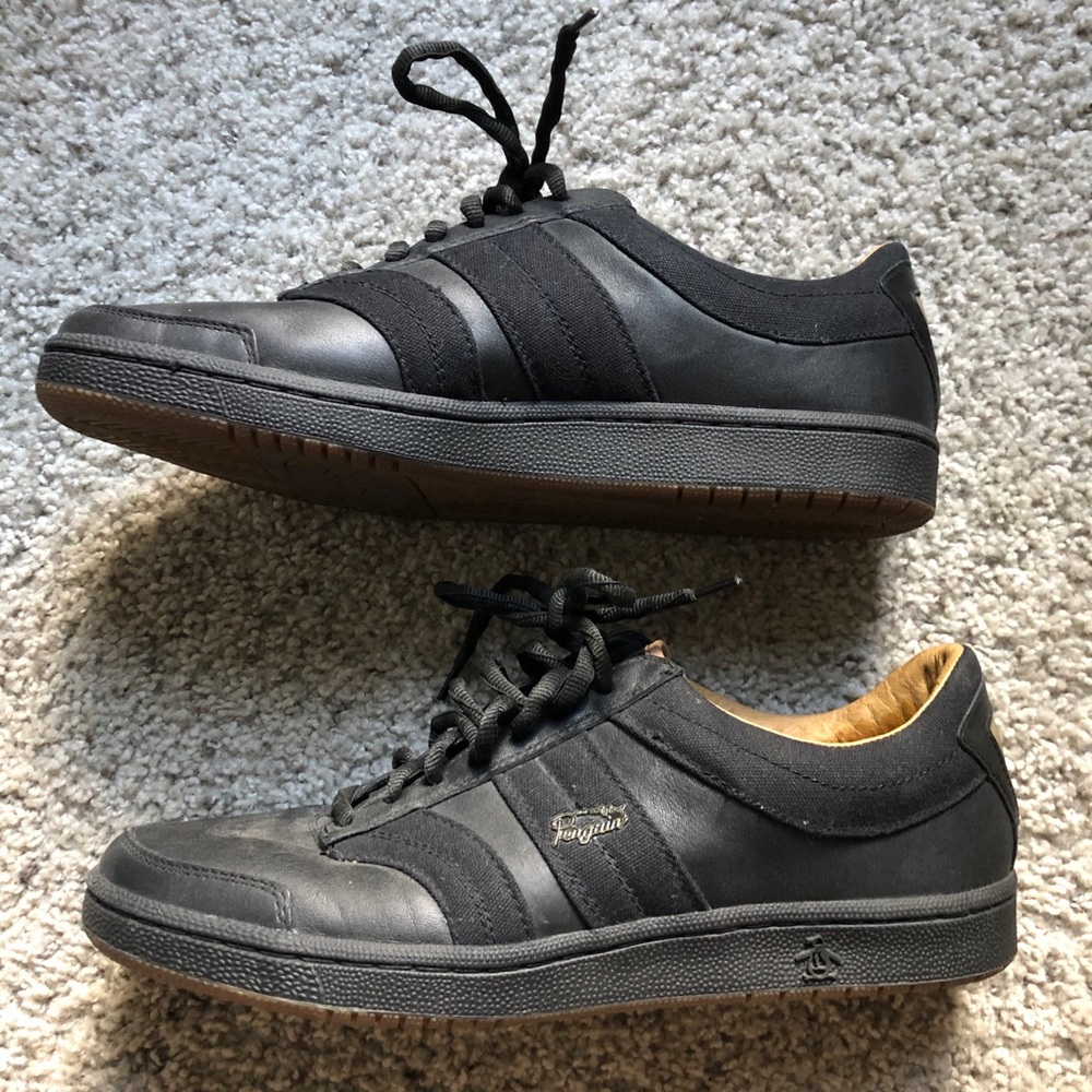 Original Penguin Black Leather Sneakers Men 10